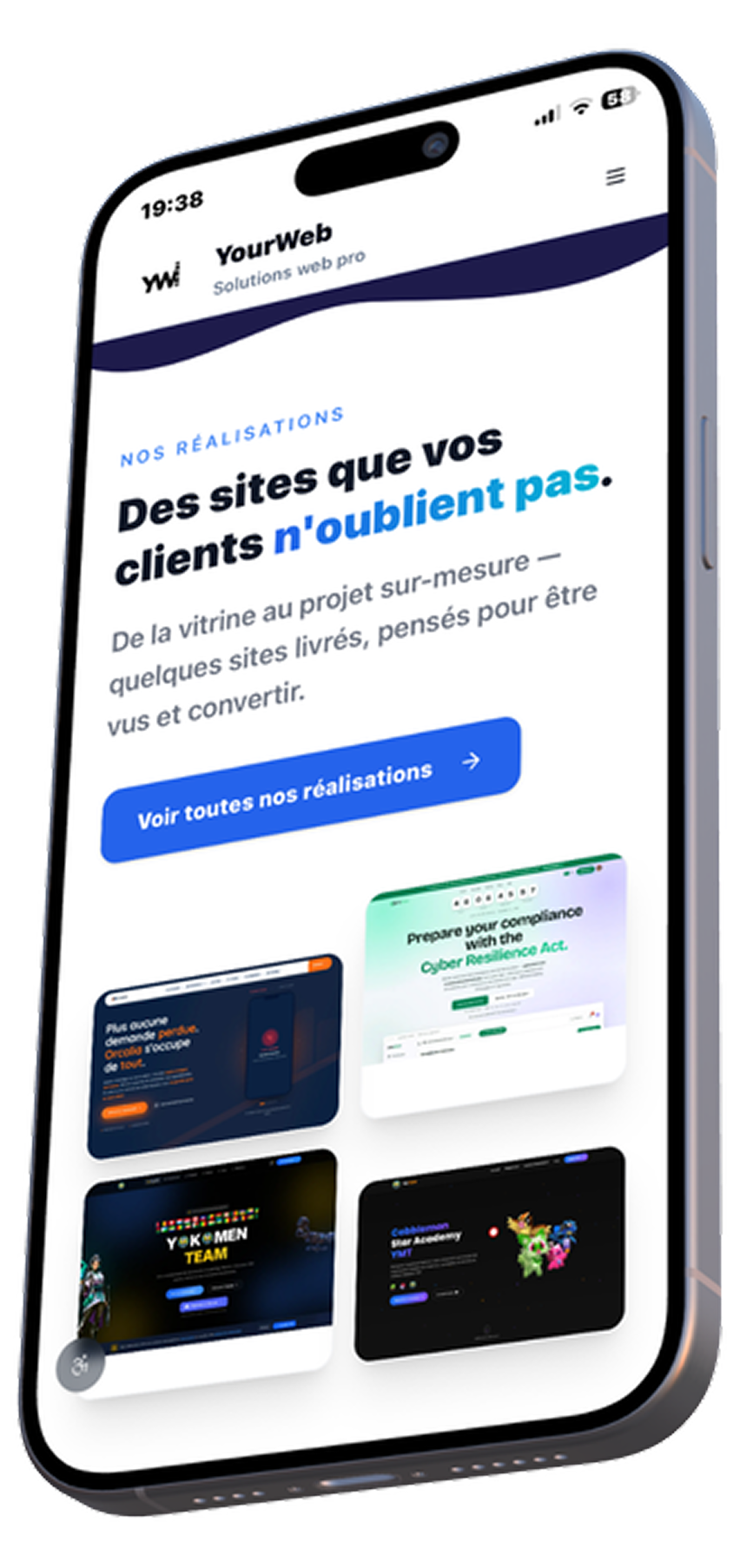 Aperçu mobile d'un site réalisé par YourWeb