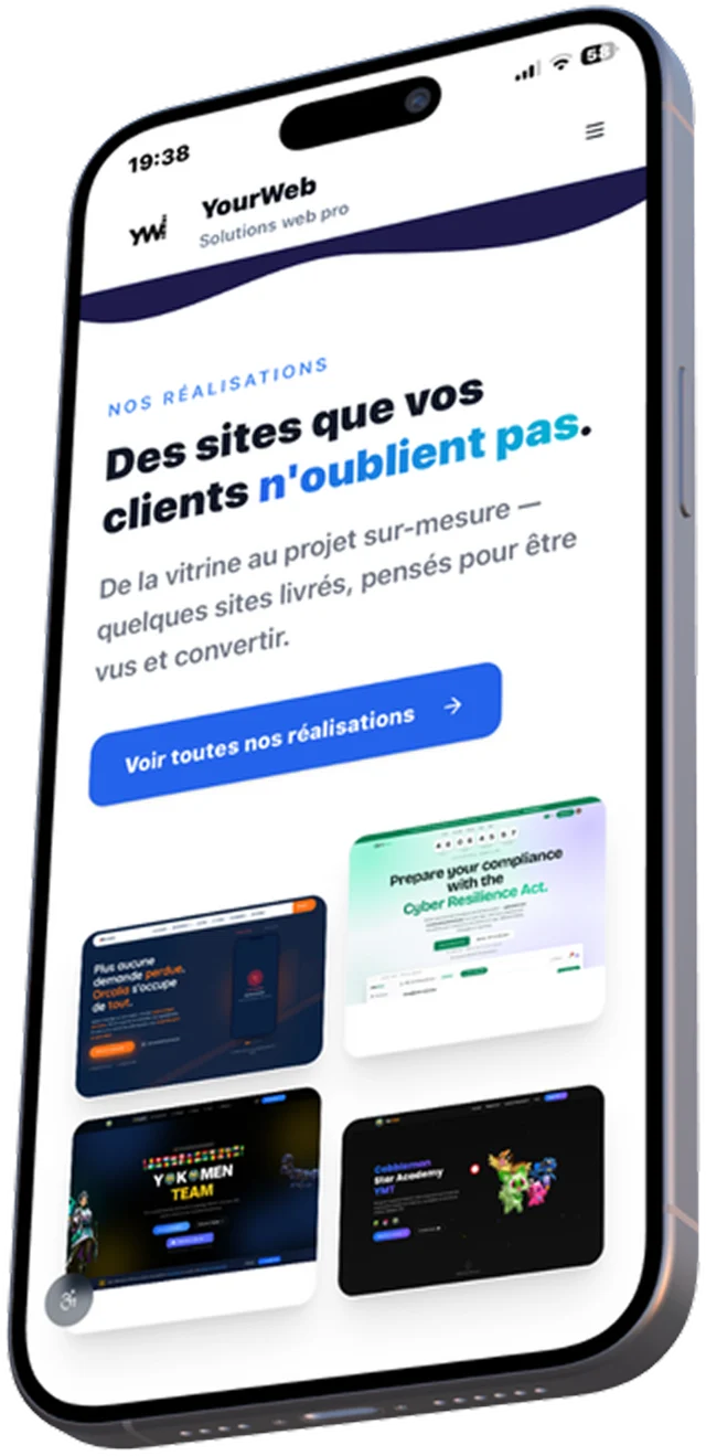La page réalisations du site YourWeb sur mobile