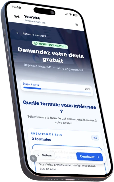 Le formulaire de devis du site YourWeb sur mobile